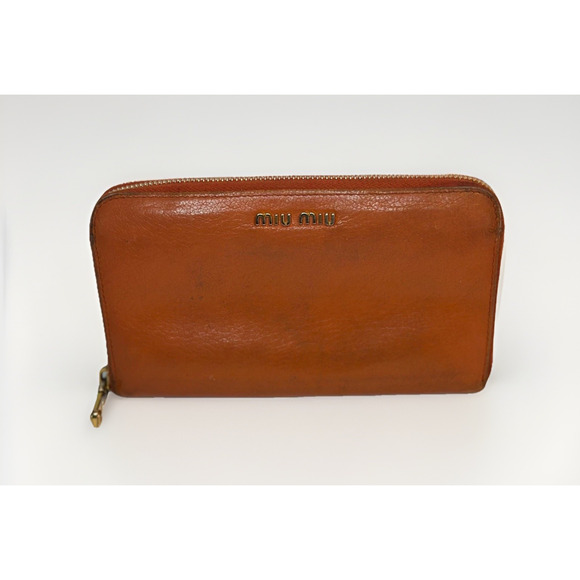 MIU MIU Madras Leather Zippy Wallet Orange Paprika Long Wallet Authentic - Picture 1 of 15
